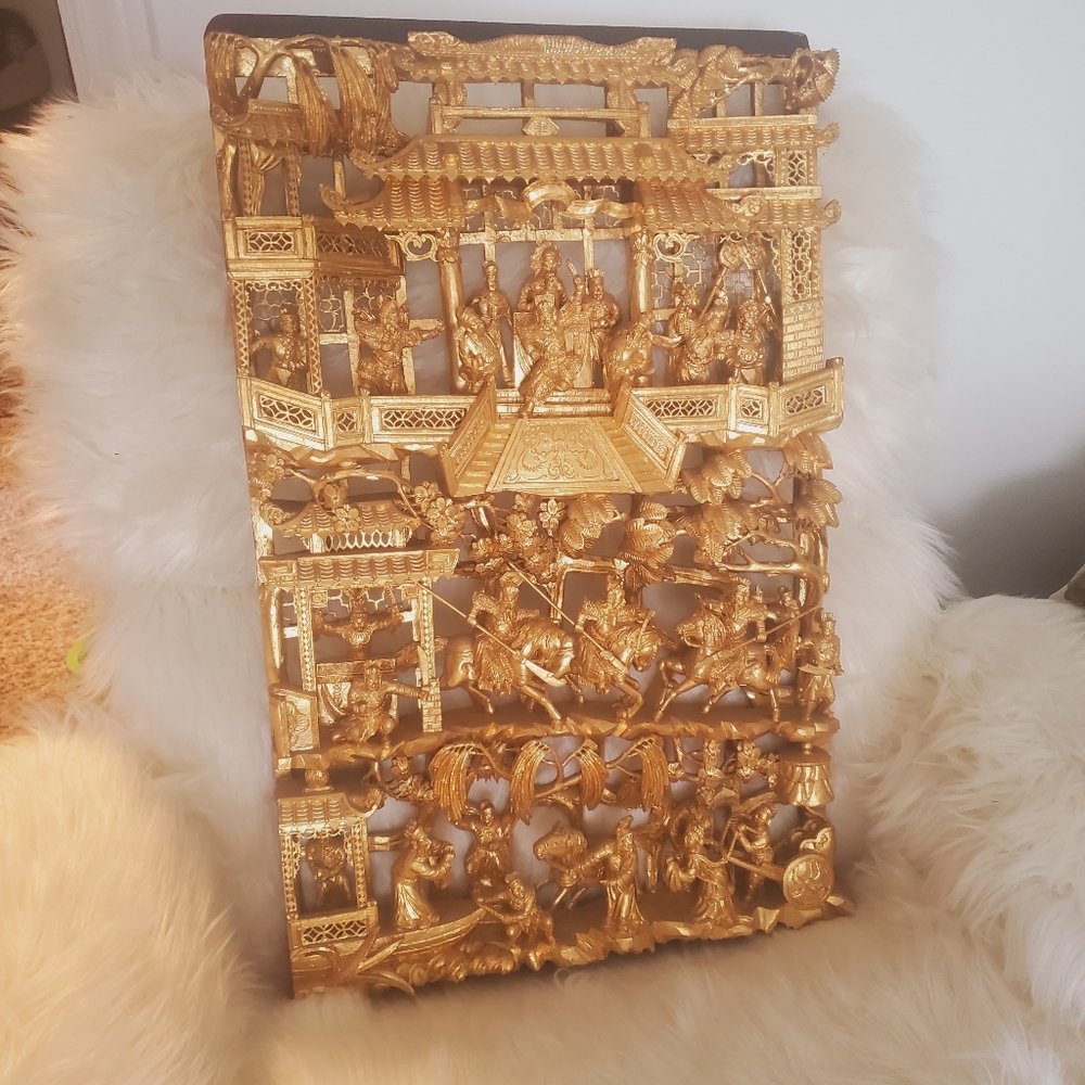 LARGE Antique Gilt Temple Panel, Chinese
